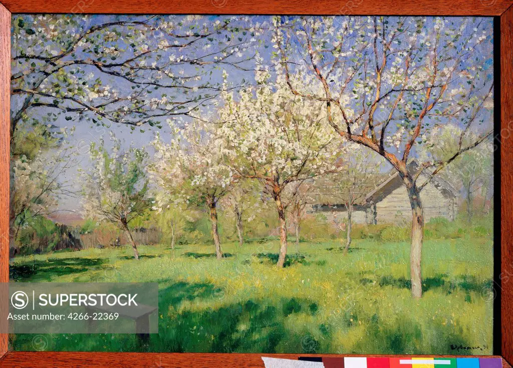 Apple trees blooming by Levitan, Isaak Ilyich (1860-1900)/ State Tretyakov Gallery, Moscow/ c. 1895/ Russia/ Oil on paper/ Russian Painting of 19th cen./ 18x25,5/ Landscape
