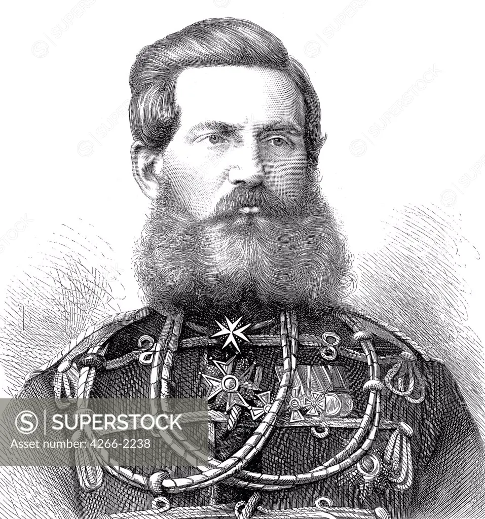 Portrait of Frederick III of Prussia by unknown painter, etching, 1870, Private Collection