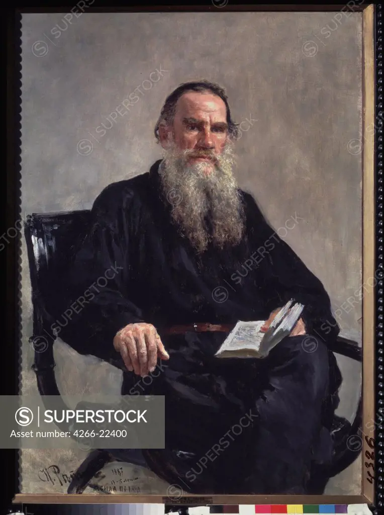 Portrait of the author Leo N. Tolstoy (1828-1910) by Repin, Ilya Yefimovich (1844-1930)/ State Tretyakov Gallery, Moscow/ 1887/ Russia/ Oil on canvas/ Russian Painting of 19th cen./ 124x88/ Portrait