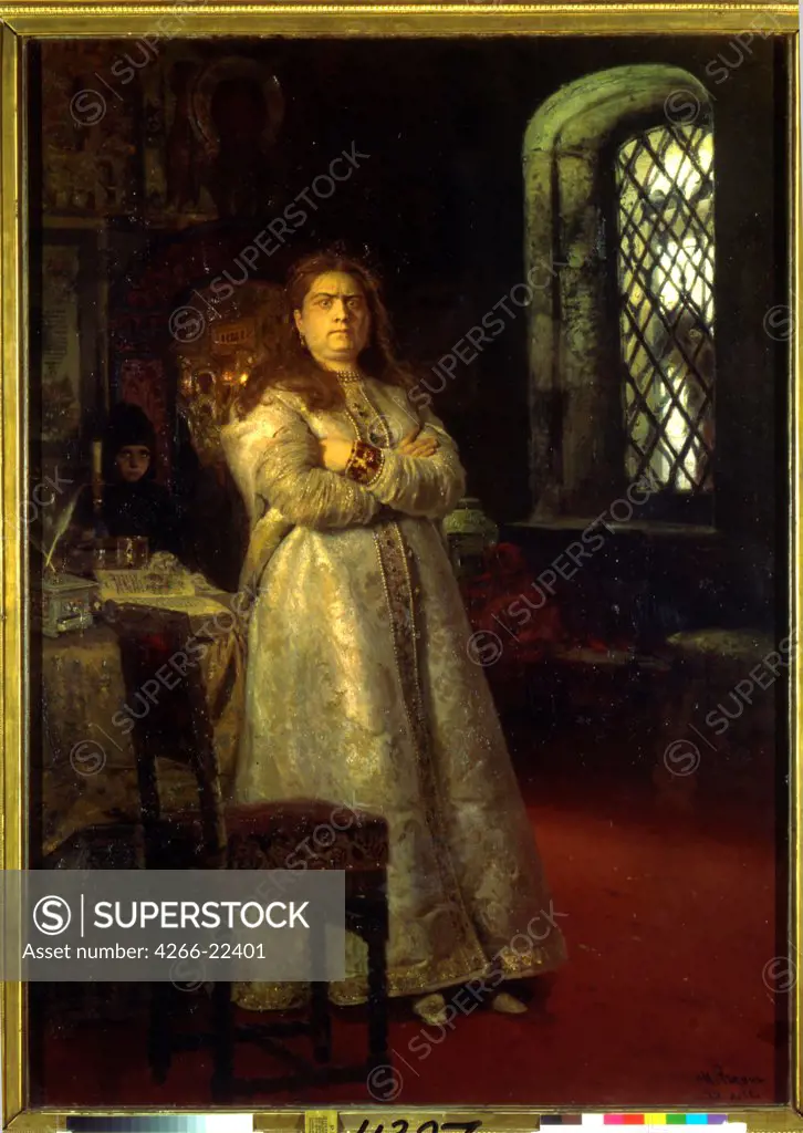 Tsarevna Sofia at the Novodevichy Convent during the Strelets execution and the torturing of her servants in 1698 by Repin, Ilya Yefimovich (1844-1930)/ State Tretyakov Gallery, Moscow/ 1879/ Russia/ Oil on canvas/ Russian Painting of 19th cen./ 201,8x14