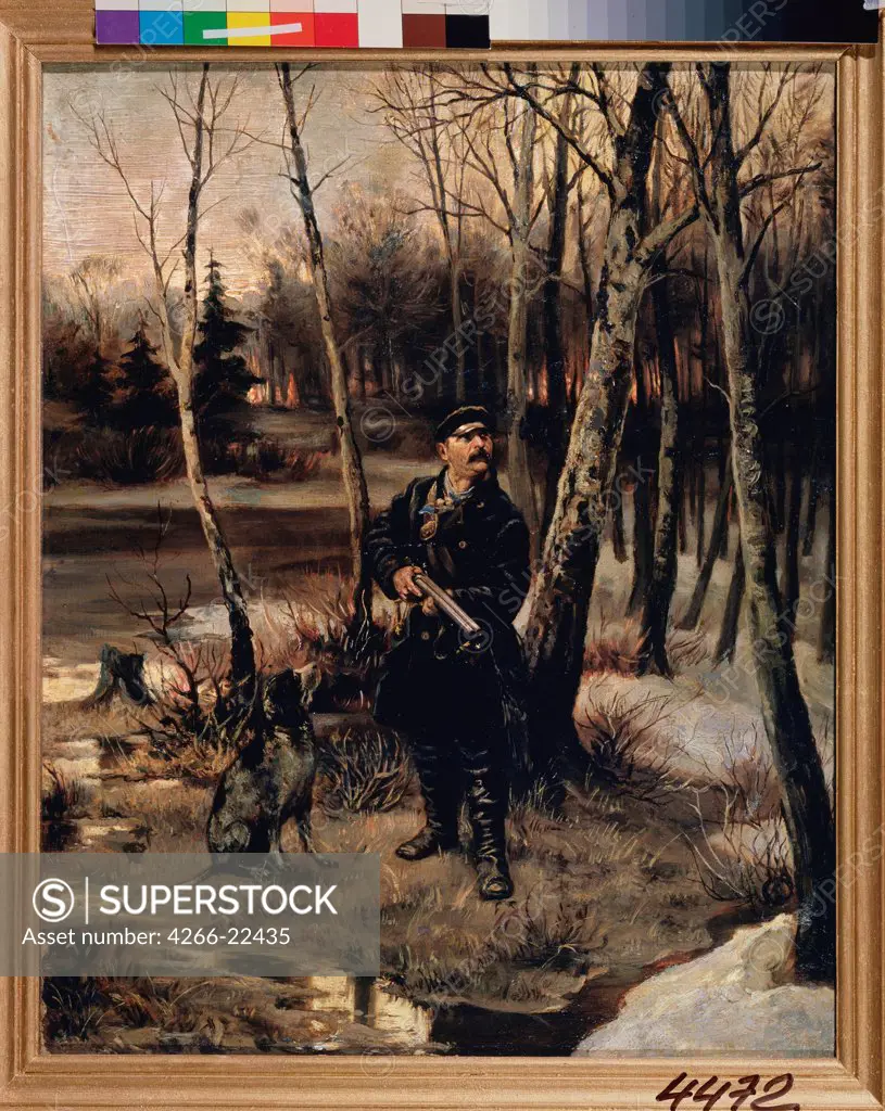The Woodcock Shooting by Pryanishnikov, Illarion Mikhailovich (1840-1894)/ State Russian Museum, St. Petersburg/ 1881/ Russia/ Oil on canvas/ Russian Painting of 19th cen./ 32,5x43,3/ Genre