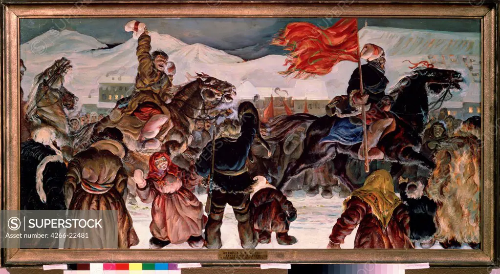 The Red Army capturing Krasnoyarsk in 1920 by Nikonov, Nikolai Mitrofanovich (1889-1975)/ State Tretyakov Gallery, Moscow/ 1923/ Russia/ Oil on canvas/ Soviet Art/ History