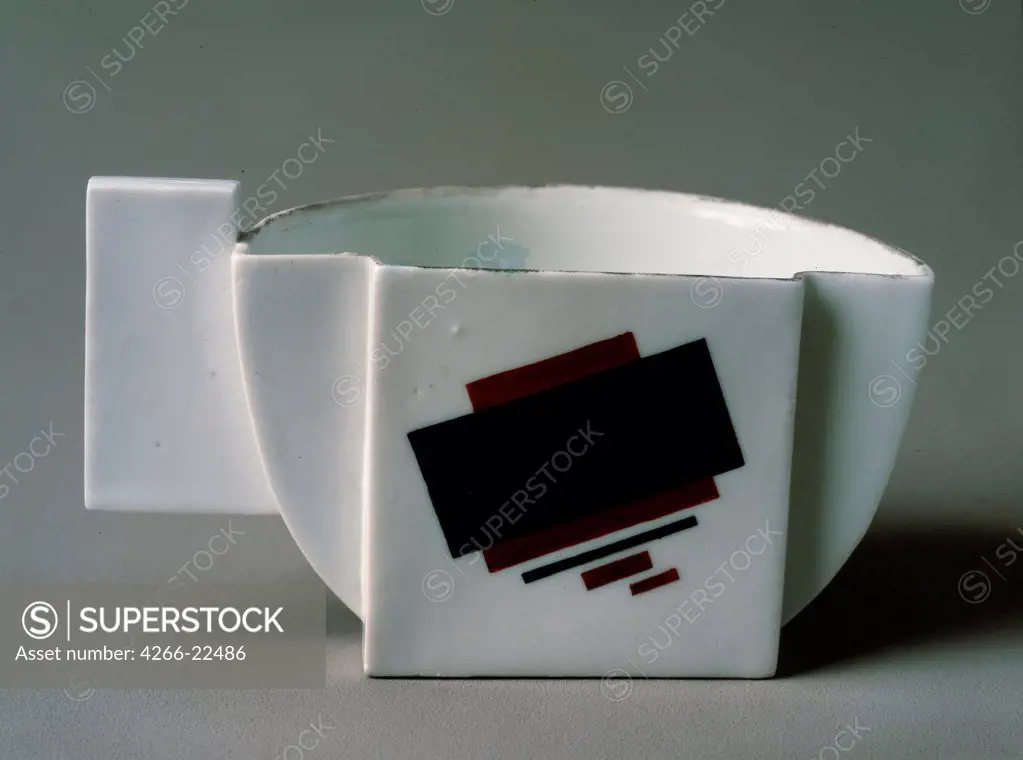 Cup Suprematism by Malevich, Kasimir Severinovich (1878-1935)/ State Russian Museum, St. Petersburg/ 1923/ Russia/ Porcelain, overglaze decoration/ Russian avant-garde/ 7x12x25,8/ Objects