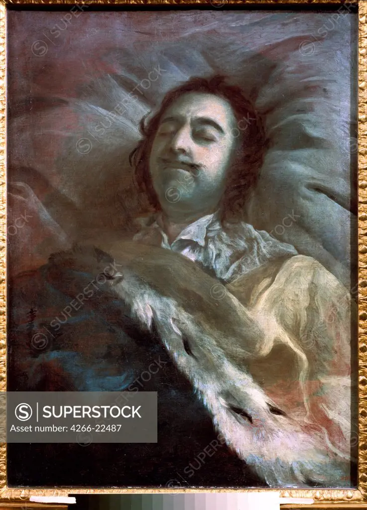 Peter I on His Death-bed by Nikitin, Ivan Nikitich (1680s-after 1742)/ State Russian Museum, St. Petersburg/ 1725/ Russia/ Oil on canvas/ Russian Art of 18th cen./ 82x60,5/ Portrait