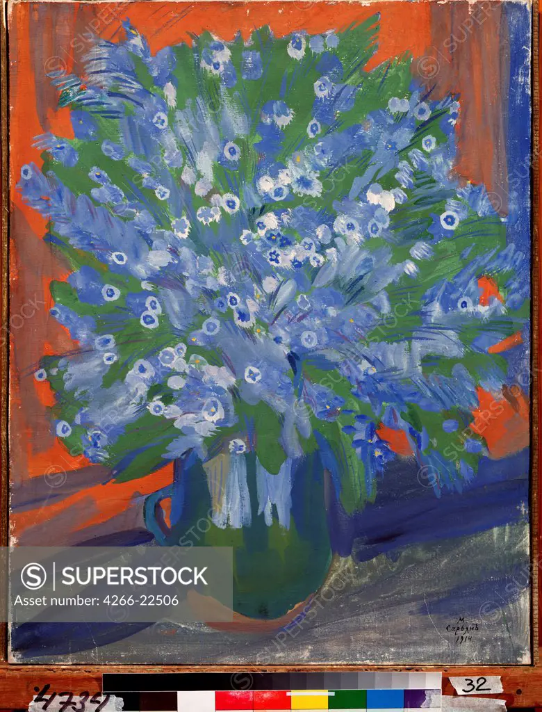 Blue flowers by Sarjan, Martiros Sergeyevich (1880-1972)/ Regional A. and V. Vasnetsov Art Museum, Kirov/ 1914/ Armenia/ Tempera on cardboard/ Fauvism/ 70,5x54,8/ Still Life