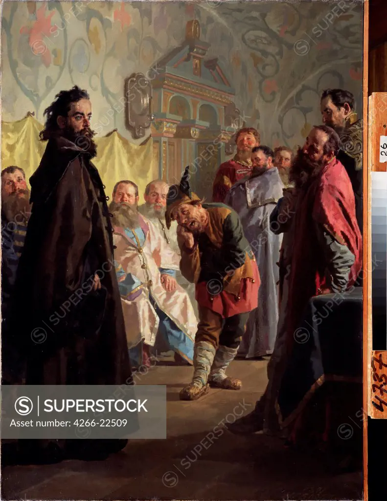 The Disgraced Boyar and a Jester by Nevrev, Nikolai Vasilyevich (1830-1904)/ Regional A. and V. Vasnetsov Art Museum, Kirov/ 1891/ Russia/ Oil on canvas/ Russian Painting of 19th cen./ 101x73,5/ Genre