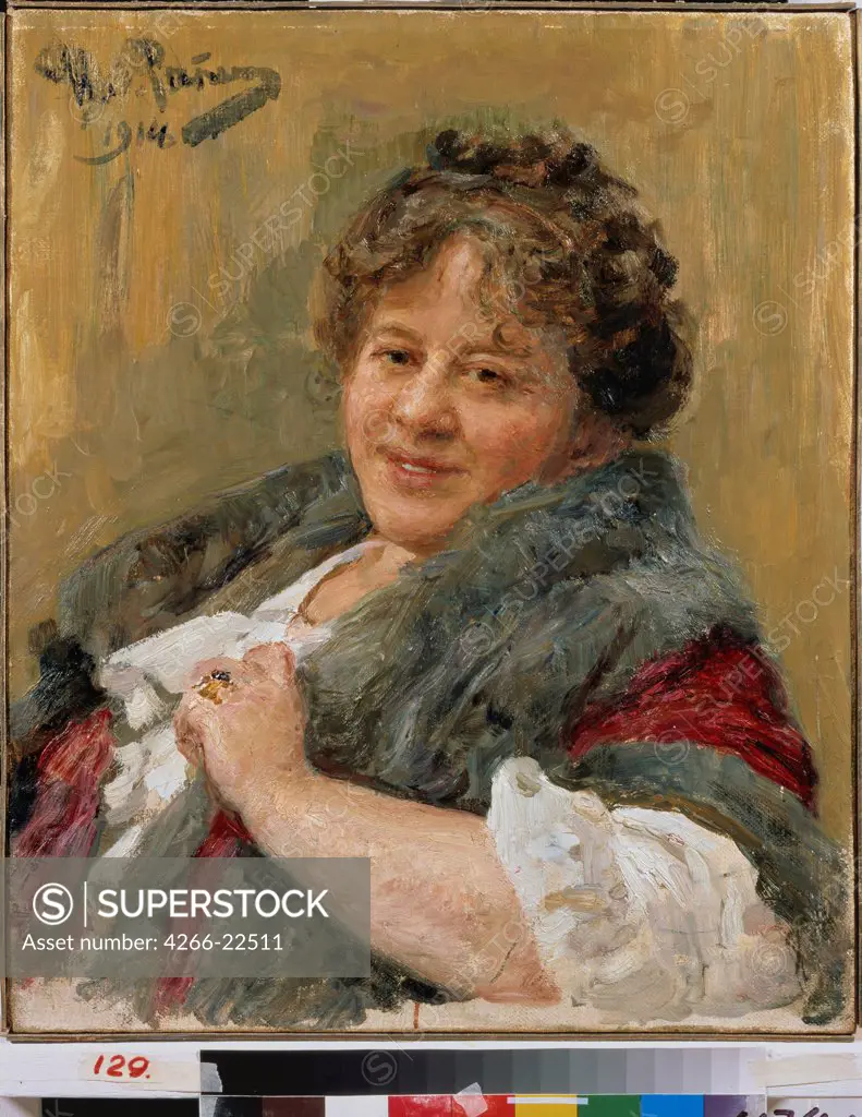 Portrait of the author Tatyana Shchepkina-Kupernik (1874-1952) by Repin, Ilya Yefimovich (1844-1930)/ State Art Museum, Kharkov/ 1914/ Russia/ Oil on canvas/ Russian Painting, End of 19th - Early 20th cen./ 64,5x53/ Portrait