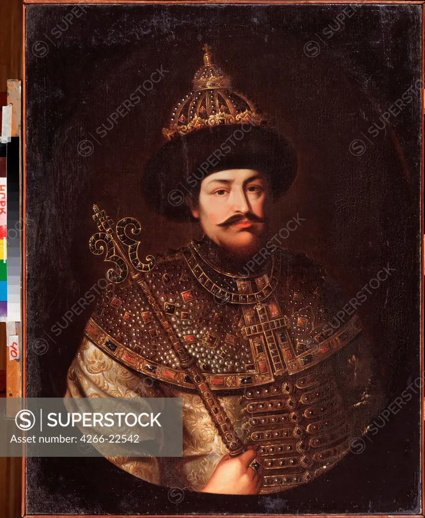 Portrait of the Tsar Alexis I Mikhailovich of Russia (1629-1676) by Russian master  / National Art Gallery of Komi Republic, Siktivkar/ Early 18th cen./ Russia/ Oil on canvas/ Russian Art of 18th cen./ 98x76/ Portrait