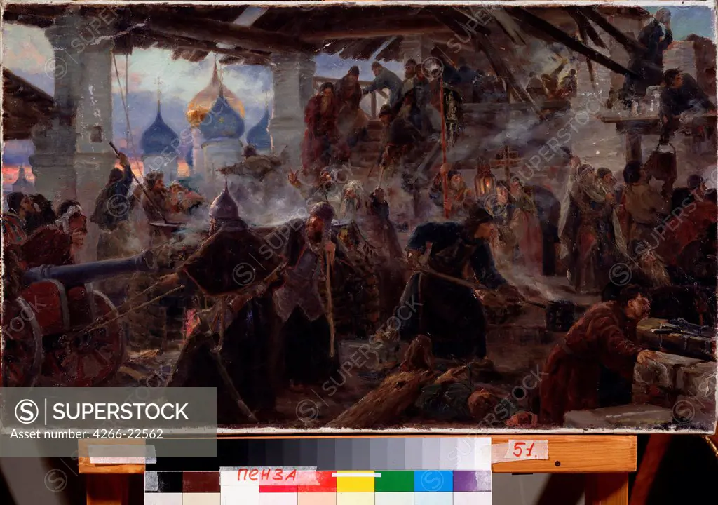 The Siege of the Trinity Sergius Lavra in Sergiev Posad by Miloradovich, Sergei Dmitrievich (1851-1943)/ Regional K. Savitsky Art Gallery, Pensa/ 1892/ Russia/ Oil on canvas/ Russian Painting of 19th cen./ 44x73/ History