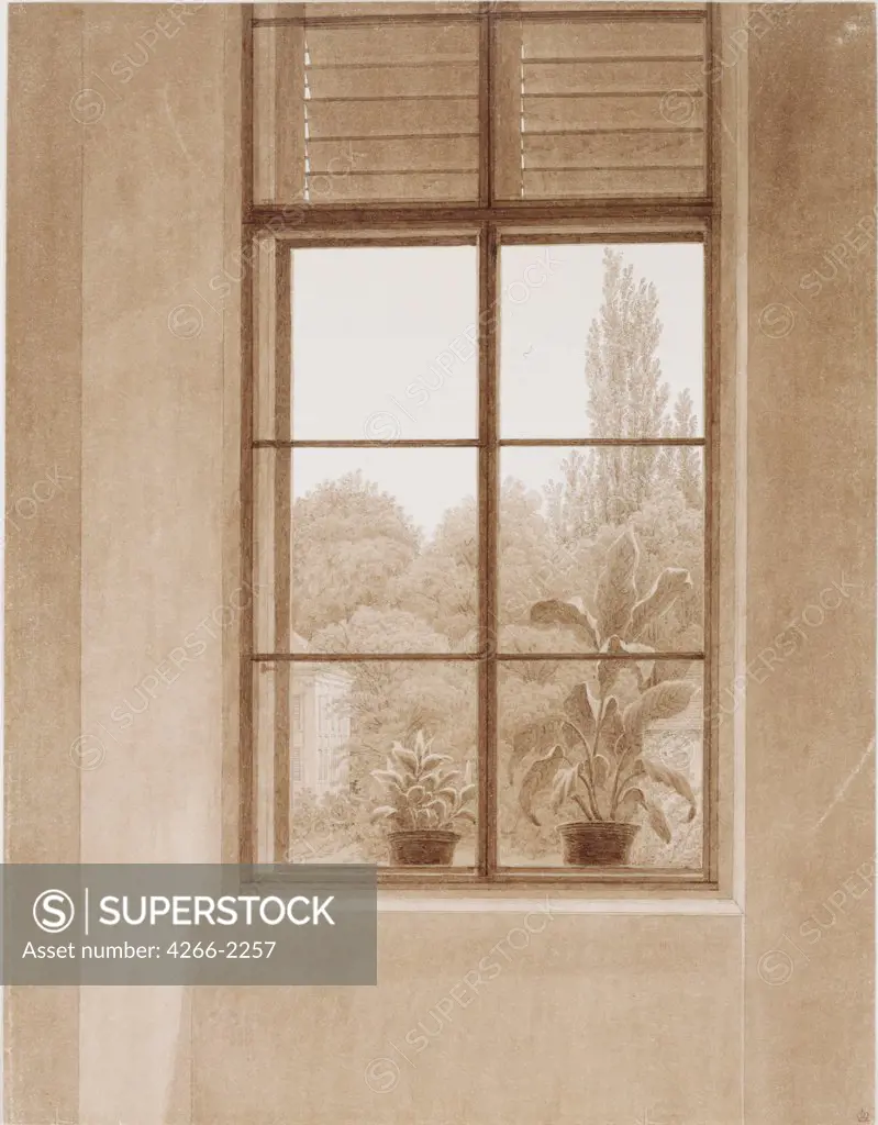 View from the window by Caspar David Friedrich, State Hermitage, Pencil, brush, sepia on paper, 1810-1811, 1774-1840, Russia, St. Petersburg, 39, 8x30, 5