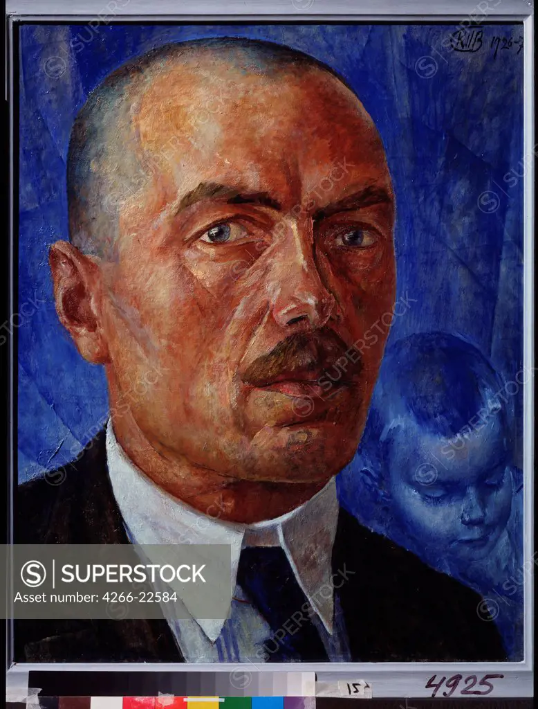 Self-portrait by Petrov-Vodkin, Kuzma Sergeyevich (1878-1939)/ State Russian Museum, St. Petersburg/ 1929/ Russia/ Oil on canvas/ Modern/ 47x37/ Portrait