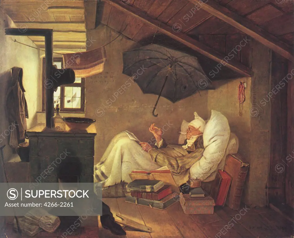 Old man by Carl Spitzweg, Oil on canvas, 1839, 1808-1885, Germany, Munich, Neue Pinakothek, 36x45