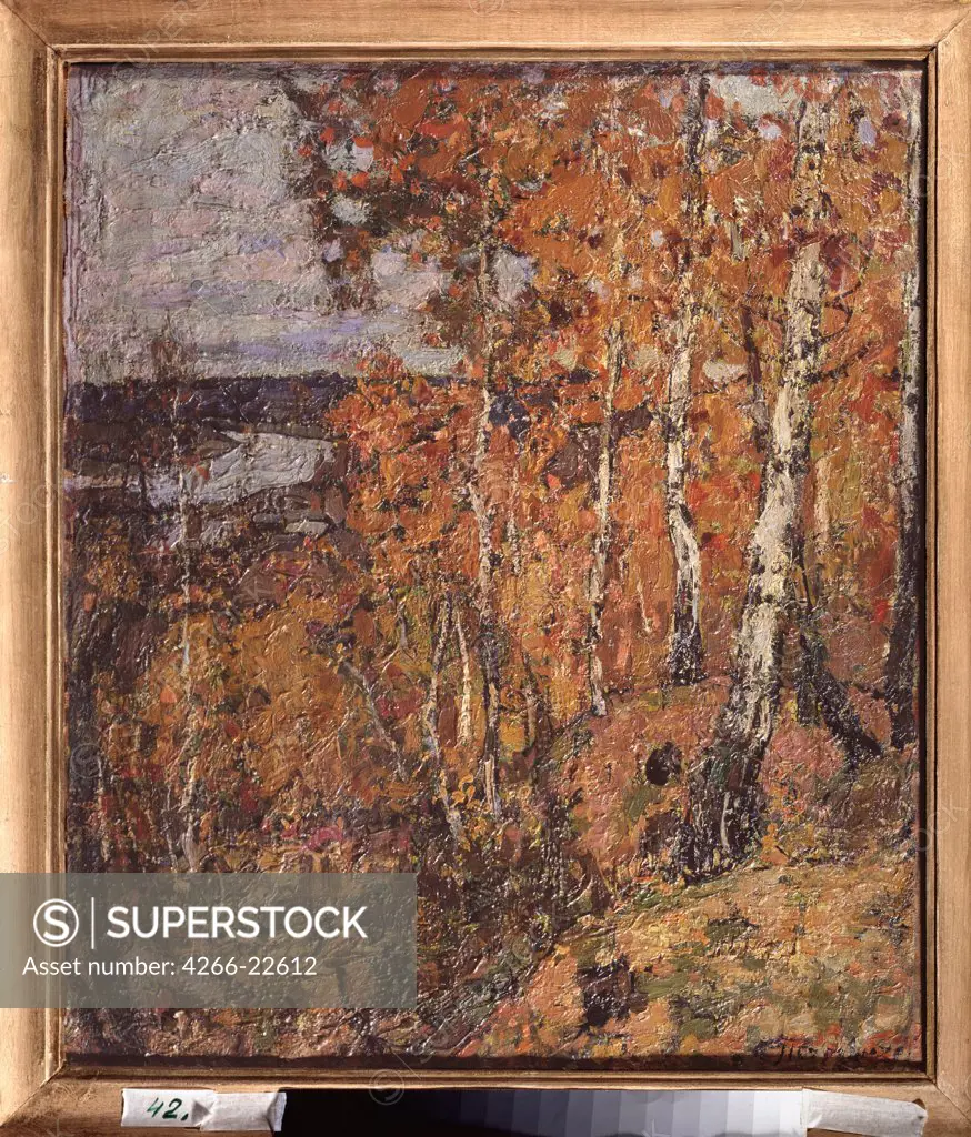 Autumn elegy by Petrovichev, Pyotr Ivanovich (1874-1947)/ State V. Surikov Art Museum, Krasnoyarsk/ 1907/ Russia/ Oil on canvas/ Russian Painting, End of 19th - Early 20th cen./ 69x60/ Landscape