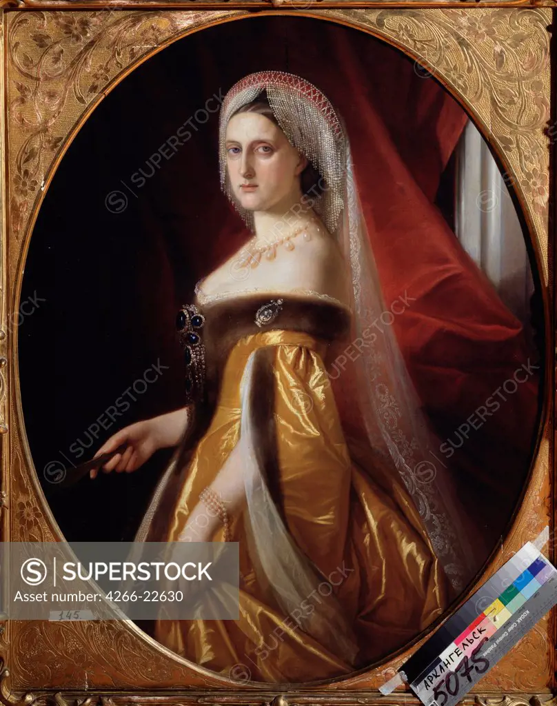 Portrait of Grand Duchess Maria Nikolaevna of Russia (1819-1876), President of the Academy of Arts by Russian master  / Regional Art Museum, Arkhangelsk/ 1850-1860s/ Russia/ Oil on canvas/ Russian Painting of 19th cen./ 143x107/ Portrait