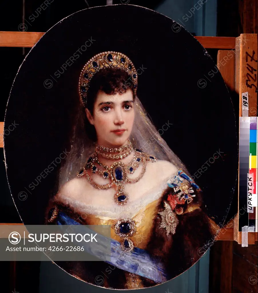 Portrait of Empress Maria Feodorovna, Princess Dagmar of Denmark (1847-1928) by Makovsky, Konstantin Yegorovich (1839-1915)/ State Art Museum, Irkutsk/ Russia/ Oil on canvas/ Russian Painting of 19th cen./ 80x63/ Portrait