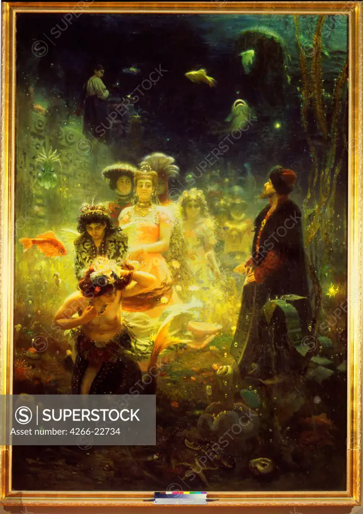 Sadko in the Underwater Kingdom by Repin, Ilya Yefimovich (1844-1930)/ State Russian Museum, St. Petersburg/ 1876/ Russia/ Oil on canvas/ Russian Painting of 19th cen./ 322,5x230/ Mythology, Allegory and Literature