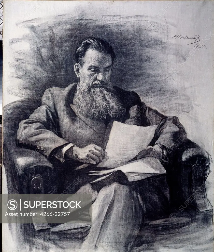 Portrait of the physicist Igor V. Kurchatov (1903-1960) by Laktionov, Alexander Ivanovich (1910-1972)/ Regional Art Museum, Novokuznetsk/ 1955/ Russia/ Black chalk on paper/ Soviet Art/ 120x100/ Portrait