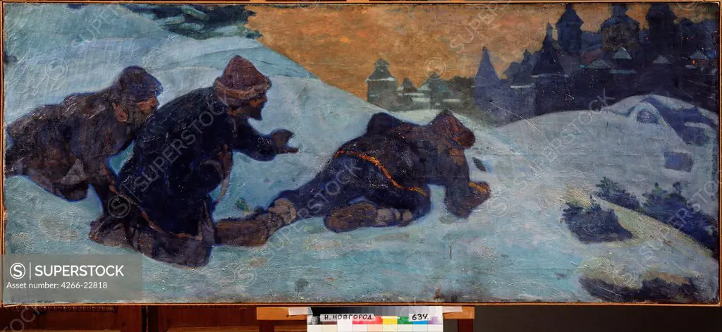 Spyes by Roerich, Nicholas (1874-1947)/ State Art Museum, Nizhny Novgorod/ 1900/ Russia/ Tempera on canvas/ Symbolism/ 79x189/ Genre