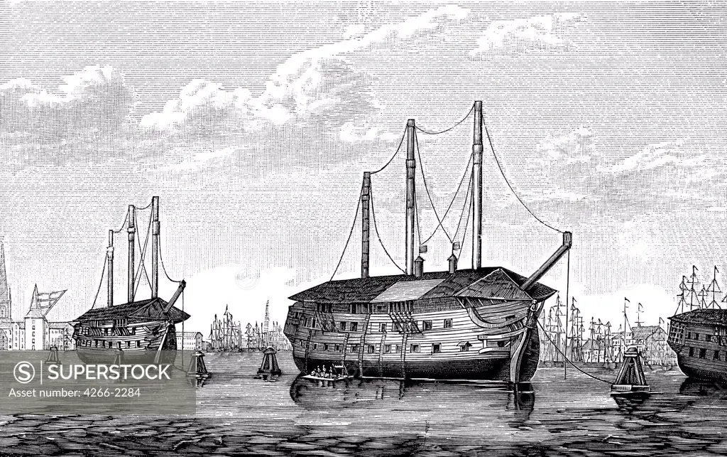 Ships by unknown artist, woodcut, 1848-1849, Private Collection