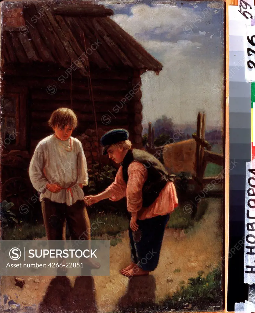 Play Knucklebones by Korzukhin, Alexei Ivanovich (1835-1894)/ State Art Museum, Nizhny Novgorod/ Russia/ Oil on canvas/ Russian Painting of 19th cen./ 36,2x26,2/ Genre