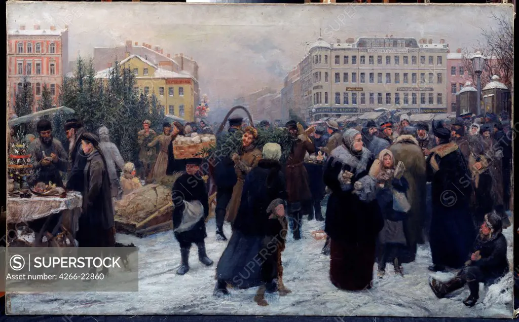 Christmas Market by Maniser, Genrich Matveyevich (1847-1925)/ Regional M. Vrubel Art Museum, Omsk/ Russia/ Oil on canvas/ Russian Painting, End of 19th - Early 20th cen./ 93x115/ Genre