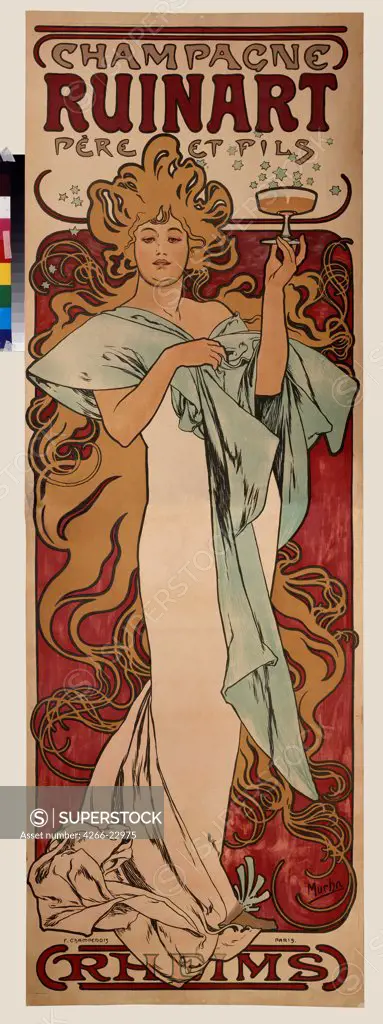 Poster for Champagne Ruinart (Upper part) by Mucha, Alfons Marie (1860-1939)/ State A. Pushkin Museum of Fine Arts, Moscow/ 1897/ Czechia/ Colour lithograph/ Art Nouveau/ 174x58,5/ Poster and Graphic design