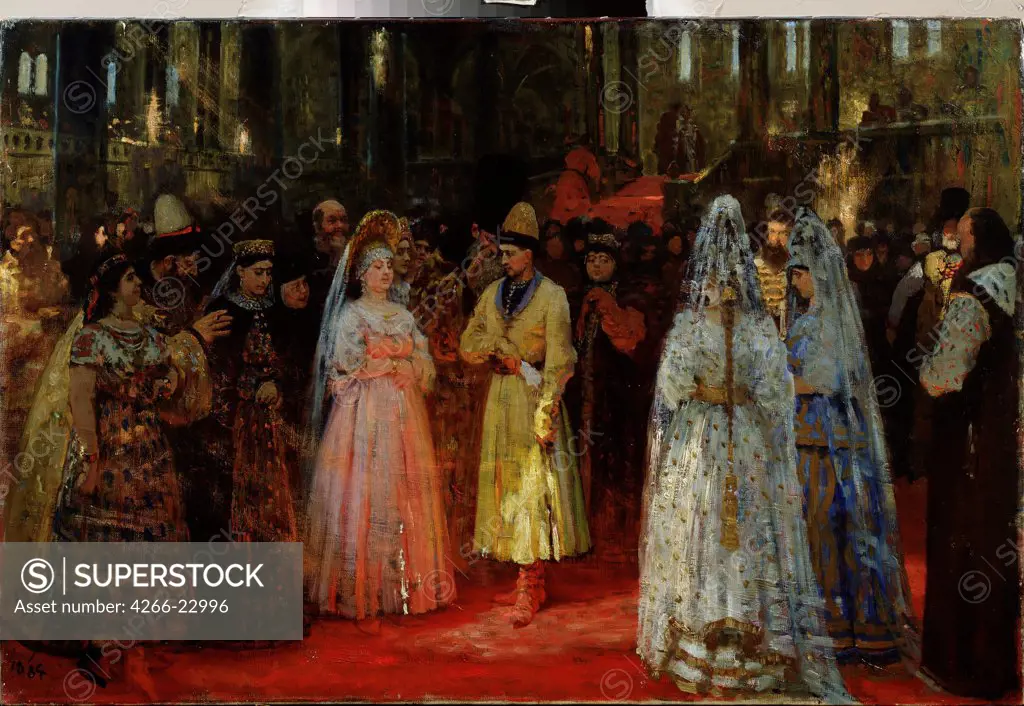The Bride choosing of the Tsar by Repin, Ilya Yefimovich (1844-1930)/ State Art Gallery, Perm/ 1884-1887/ Russia/ Oil on canvas/ Russian Painting of 19th cen./ 65x101/ Genre