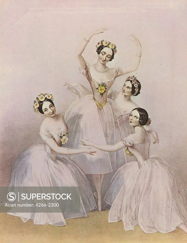 Portrait of ballerinas by Alfred Edward Chalon, Lithograph, watercolor, circa 1840, 1780-1860, Private Collection, 42, 3x35