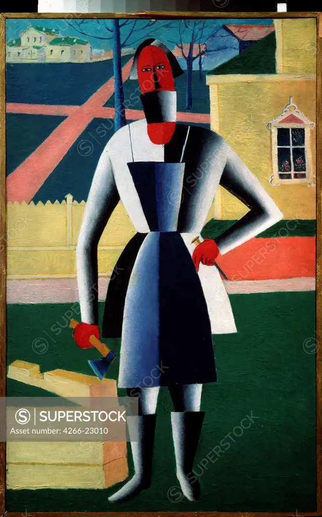 A carpenter by Malevich, Kasimir Severinovich (1878-1935)/ State Russian Museum, St. Petersburg/ Russia/ Oil on playwood/ Russian avant-garde/ 71x44/ Genre
