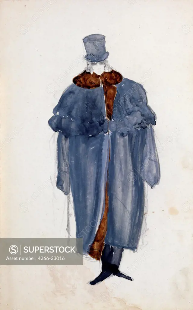 Costume design for the opera Eugene Onegin by P. Tchaikovsky by Matrunin, Boris Alexandrovich (1895-1959)/ A. Pushkin Memorial Museum, St. Petersburg/ 1922/ Russia/ Pencil, watercolour on paper/ Theatrical scenic painting/ 33,5x21/ Opera, Ballet, Theatre