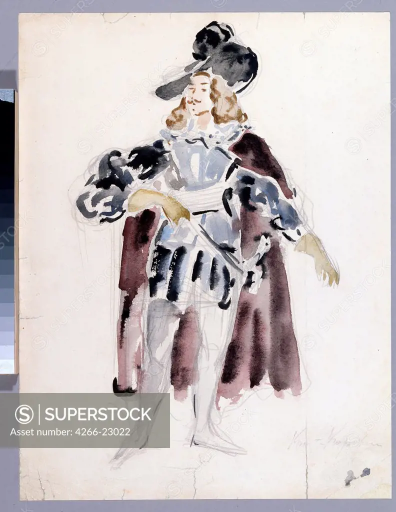 Costume design for the opera The stone Guest by A. Dargomyzhsky by Korovin, Konstantin Alexeyevich (1861-1939)/ A. Pushkin Memorial Museum, St. Petersburg/ 1906/ Russia/ Watercolour on paper/ Theatrical scenic painting/ 35x26,7/ Opera, Ballet, Theatre