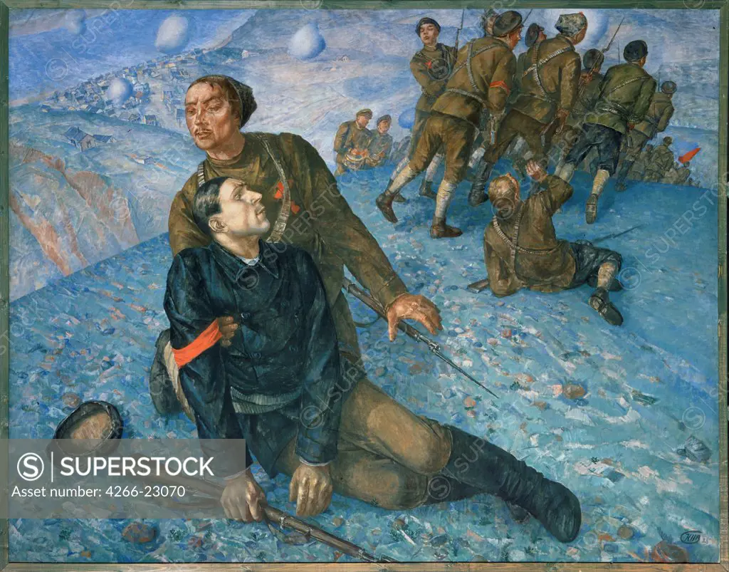 Death of the Commissar by Petrov-Vodkin, Kuzma Sergeyevich (1878-1939)/ State Russian Museum, St. Petersburg/ 1928/ Russia/ Oil on canvas/ Soviet Art/ 196x248/ Genre,History