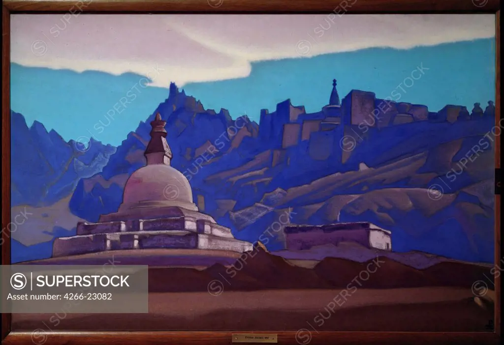 Burial mound. Ladakh by Roerich, Nicholas (1874-1947)/ State Russian Museum, St. Petersburg/ 1937/ Russia/ Tempera on canvas/ Symbolism/ 82x123/ Architecture, Interior,Landscape