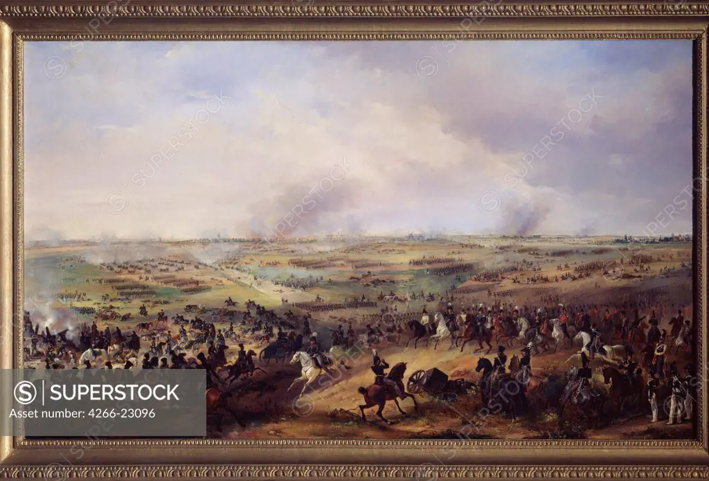 The Battle of the Nations of Leipzig on October 1813 by Sauerweid, Alexander Ivanovich (1783-1844)/ State Open-air Museum Tsarskoye Selo, St. Petersburg/ Germany/ Oil on canvas/ German Painting of 19th cen./ History