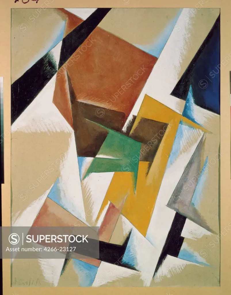 Composition by Popova, Lyubov Sergeyevna (1889-1924)/ Regional I. Savitsky Art Museum, Nukus/ 1921/ Russia/ Gouache on paper/ Russian avant-garde/ 34,2x27,7/ Abstract Art