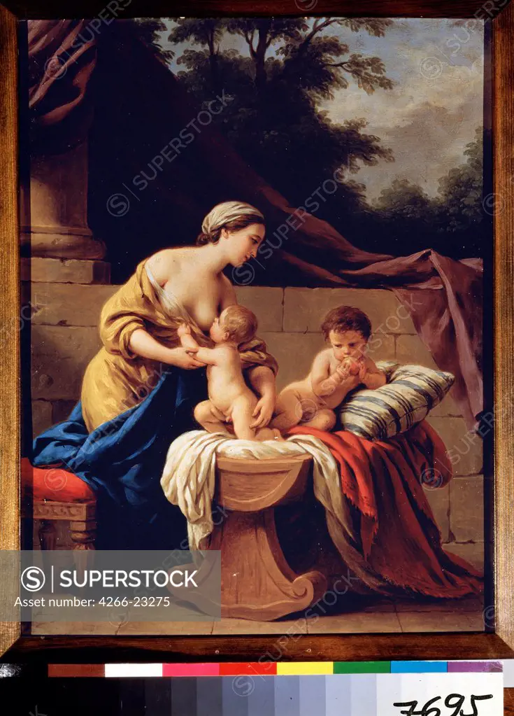 Mother and children (Allegory of Charity) by Lagrenee, Louis-Jean-Francois (1725-1805)/ State Hermitage, St. Petersburg/ France/ Oil on canvas/ Baroque/ 43,5x34/ Genre,Mythology, Allegory and Literature