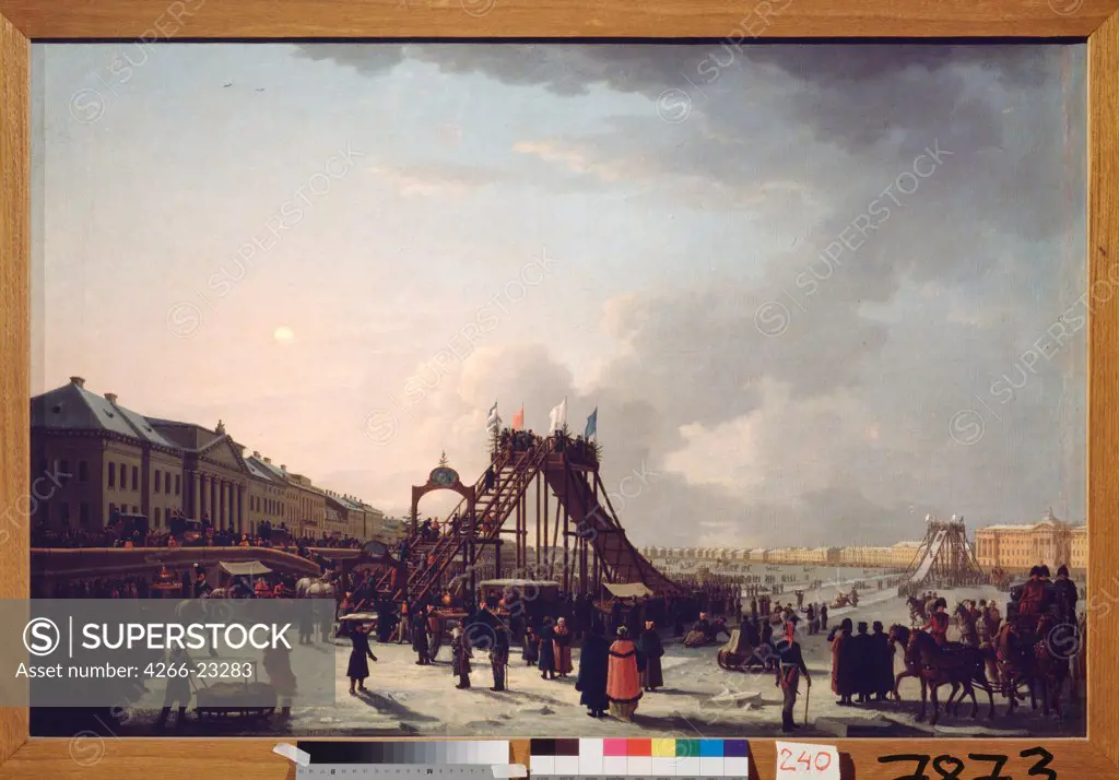 The roller coasters on the Neva in St. Petersburg by Russian master  / State History Museum, Moscow/ 1803/ Russia/ Oil on canvas/ Russian Painting of 19th cen./ 69x103/ Genre
