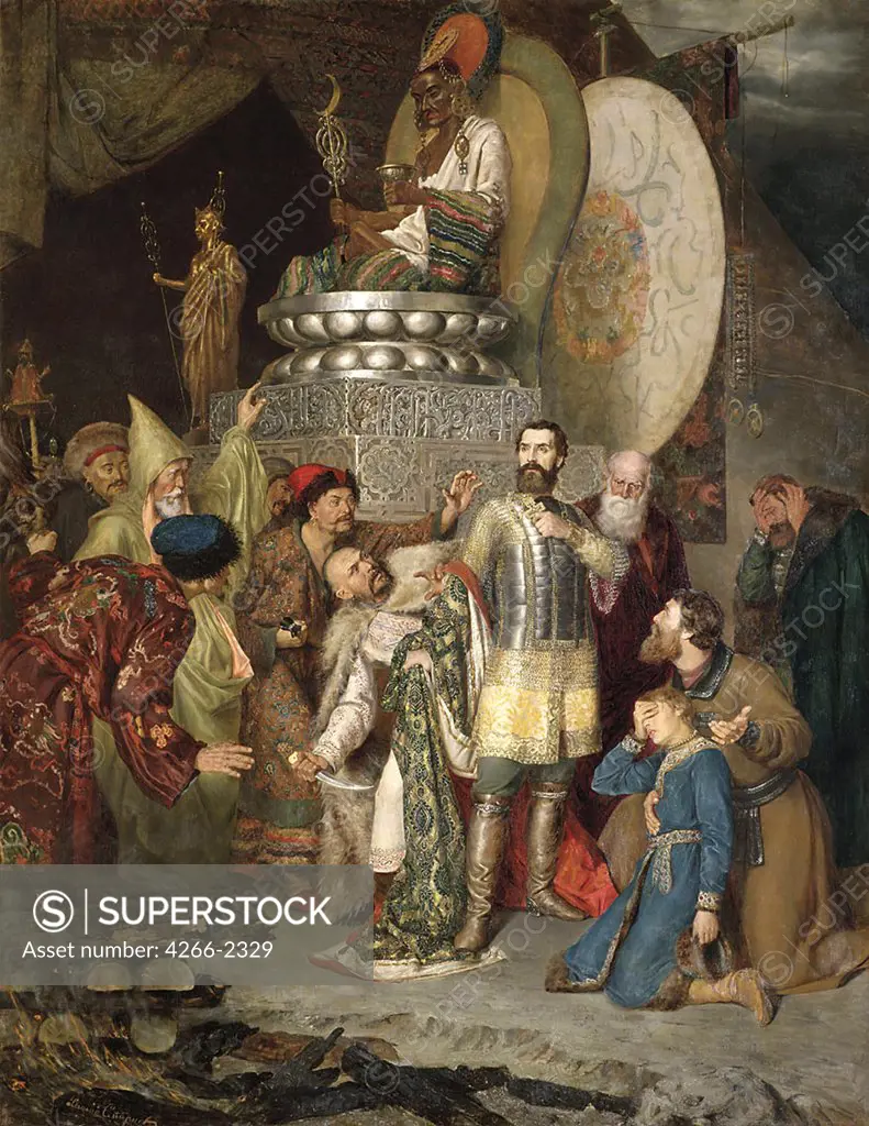 Prince Michael of Chernigov with Tatars by Vasili Sergeevich Smirnov, oil on canvas, 1883, 1858-1890, Russia, Moscow, State Tretyakov Gallery, 249x195, 8
