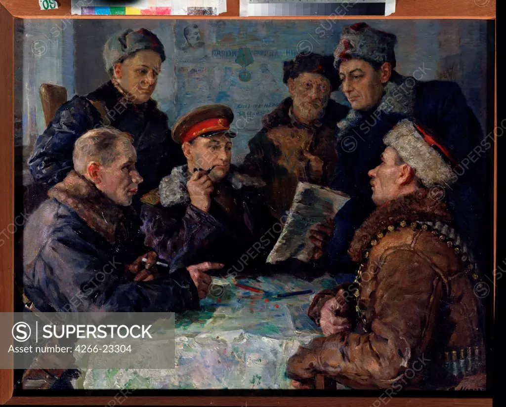 In the Headquarters of the Soviet partisans movement by Modorov, Fyodor Alexandrovich (1890-1967)/ State Central Military Museum, Moscow/ 1942-1945/ Russia/ Oil on canvas/ Soviet Art/ 100x129/ History