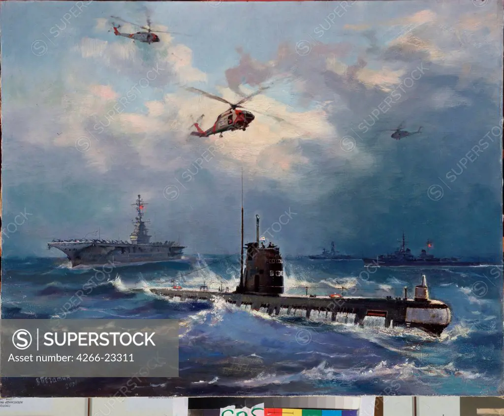Operation Kama. Caribbean Crisis on October 1962 by Pechatin, Valentin Alexandrovich (*1920)/ State Central Navy Museum, St. Petersburg/ Russia/ Oil on canvas/ Soviet Art/ 80x100/ History