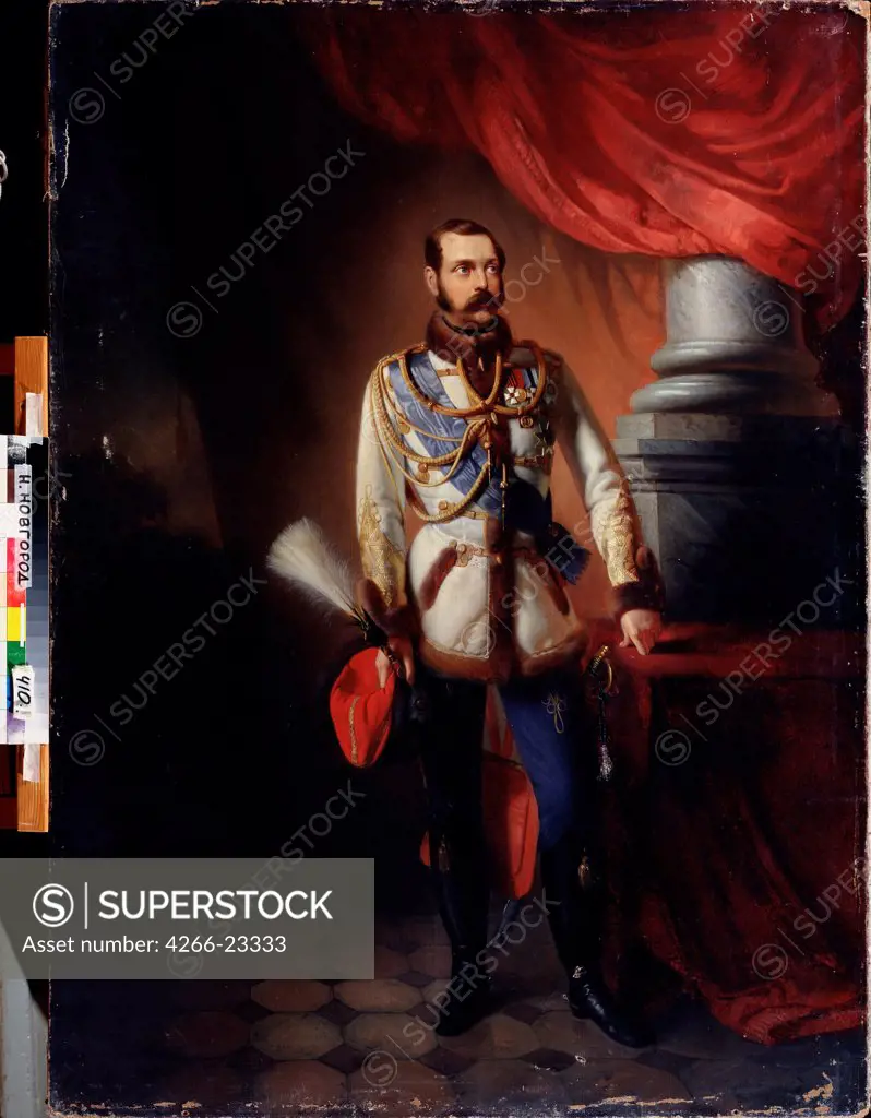 Portrait of Emperor Alexander II (1818-1881) by Makovsky, Konstantin Yegorovich (1839-1915)/ State Art Museum, Nizhny Novgorod/ 1860s/ Russia/ Oil on canvas/ Russian Painting of 19th cen./ 130x96/ Portrait