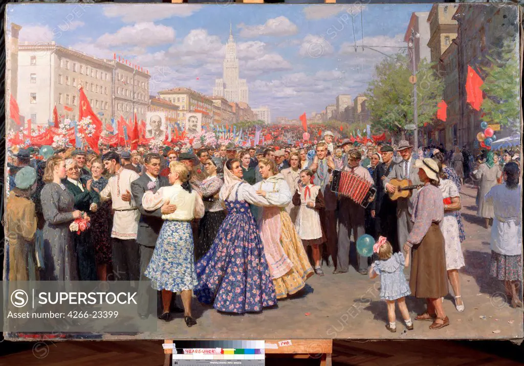 The May Day by Kugach, Juri Petrovich (*1917)/ Regional Art Gallery, Tchelyabinsk/ 1952/ Russia/ Oil on canvas/ Soviet Art/ 131x232/ Genre