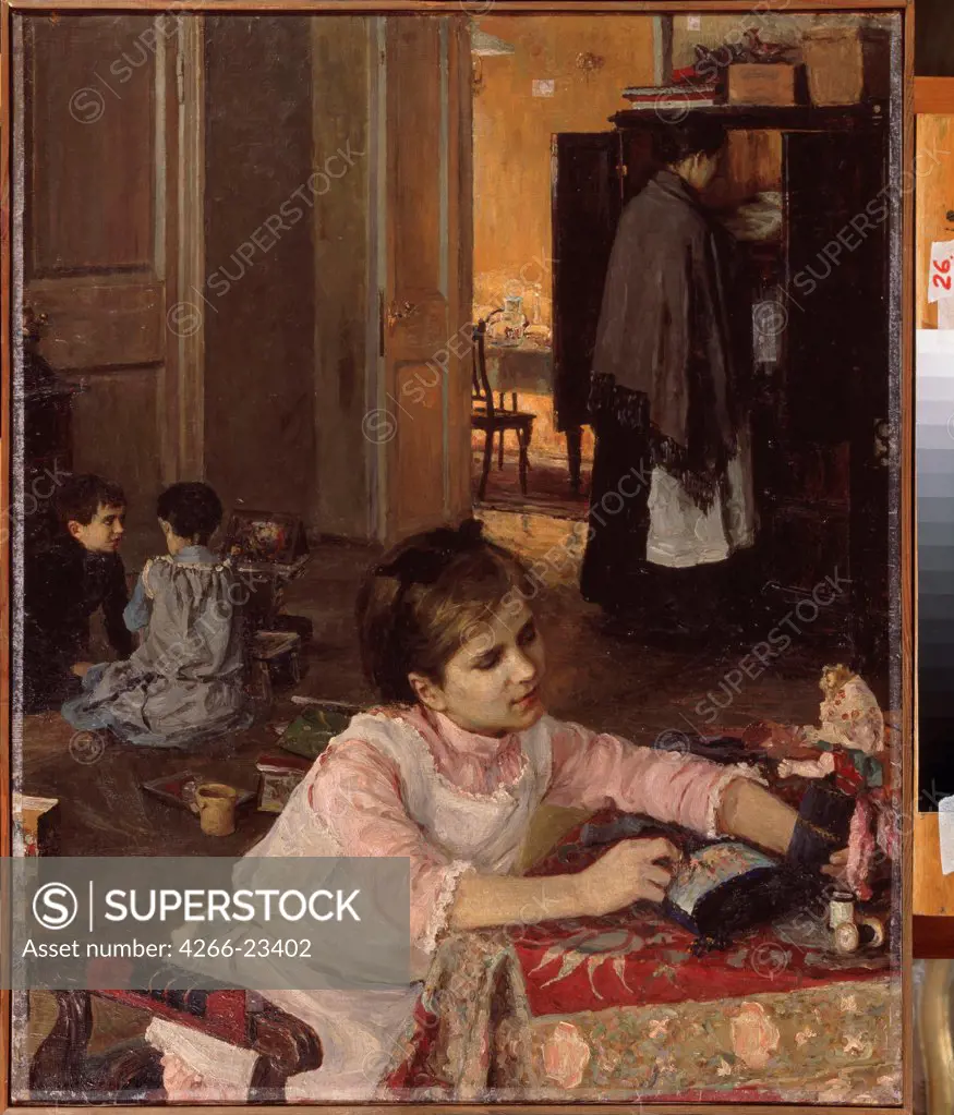 Child room by Polenova, Elena Dmitryevna (1850-1898)/ Regional Art Gallery, Tchelyabinsk/ 1892/ Russia/ Oil on canvas/ Russian Painting of 19th cen./ 80x64/ Genre