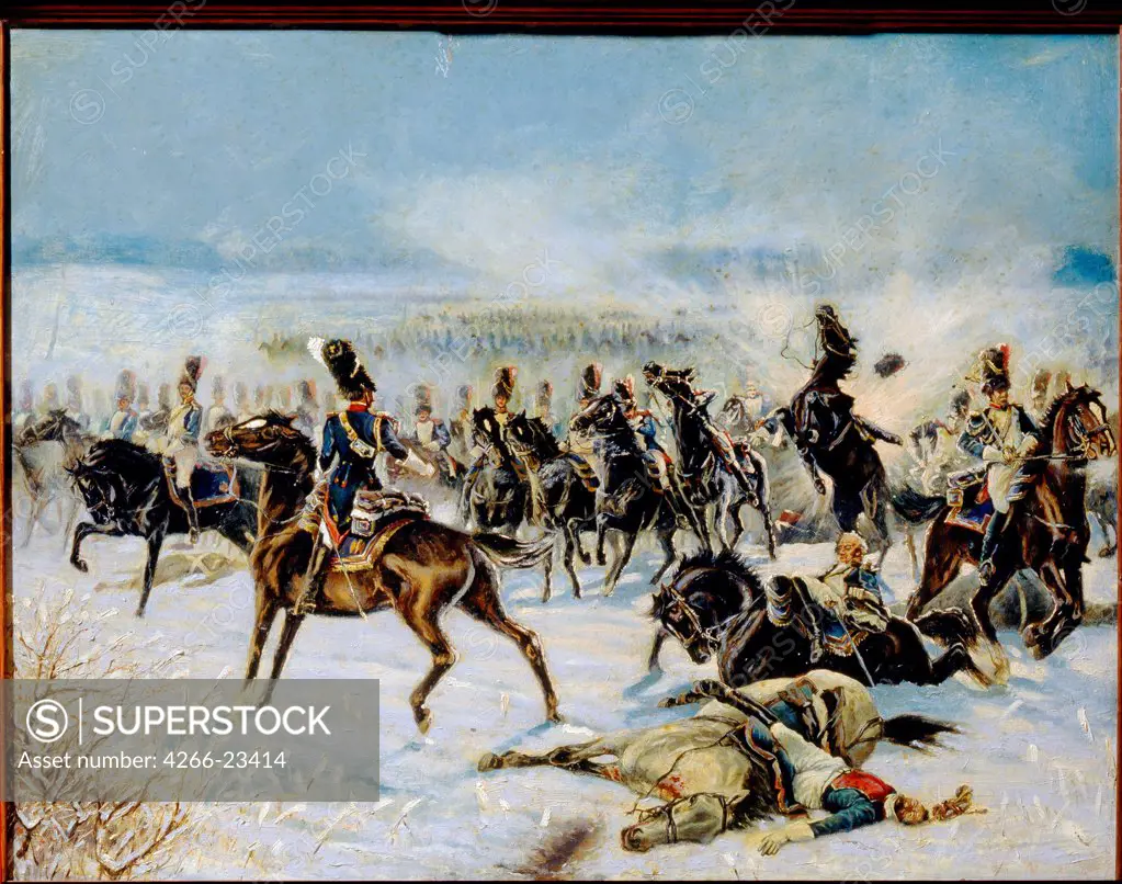 The Battle of Preussisch-Eylau on February 8, 1807 by Malespina, Louis Ferdinand (1874-1940)/ State Borodino War and History Museum, Moscow/ 1907/ France/ Oil on cardboard/ French Painting of 19th cen./ 75x98/ History