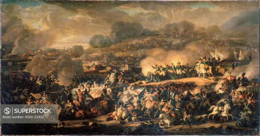 The Battle of the Nations of Leipzig on October 1813 by Moshkov, Vladimir Ivanovich (1792-1839)/ State Russian Museum, St. Petersburg/ 1815/ Russia/ Oil on canvas/ Russian Painting of 19th cen./ 124,5x237/ History