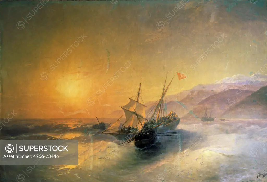 Russian navy released the Caucasian women from the Turkish captivity by Aivazovsky, Ivan Konstantinovich (1817-1900)/ State Georgian Art Museum, Tiflis (Tbilisi)/ 1888/ Russia/ Oil on canvas/ Romanticism/ 210x335/ History