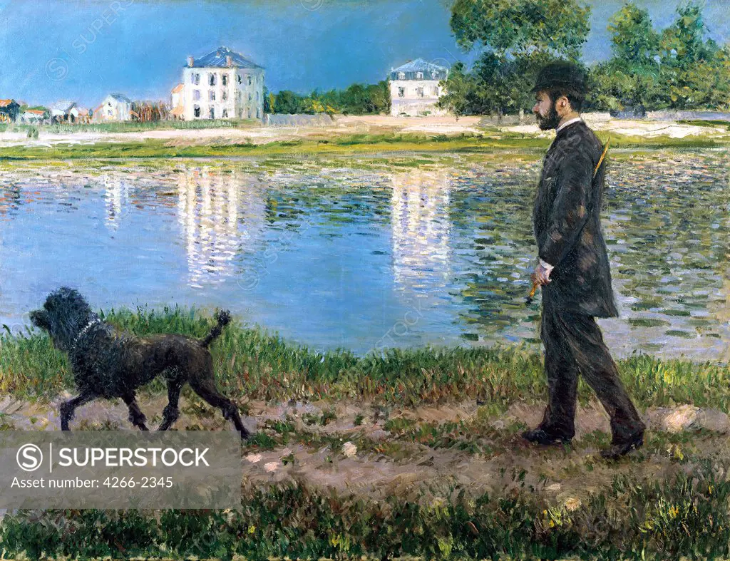 Man walking with dog by Gustave Caillebotte, oil on canvas, circa 1883-1884, 1848-1894, Private Collection, 89x116