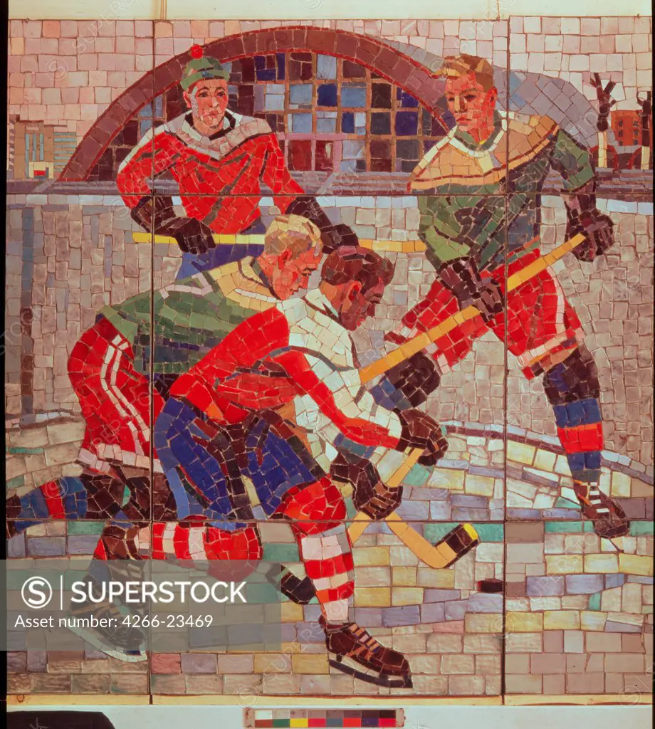 Ice Hockey Players by Deineka, Alexander Alexandrovich (1899-1969)/ State Tretyakov Gallery, Moscow/ 1959-1960/ Russia/ Mosaic/ Soviet Art/ Genre