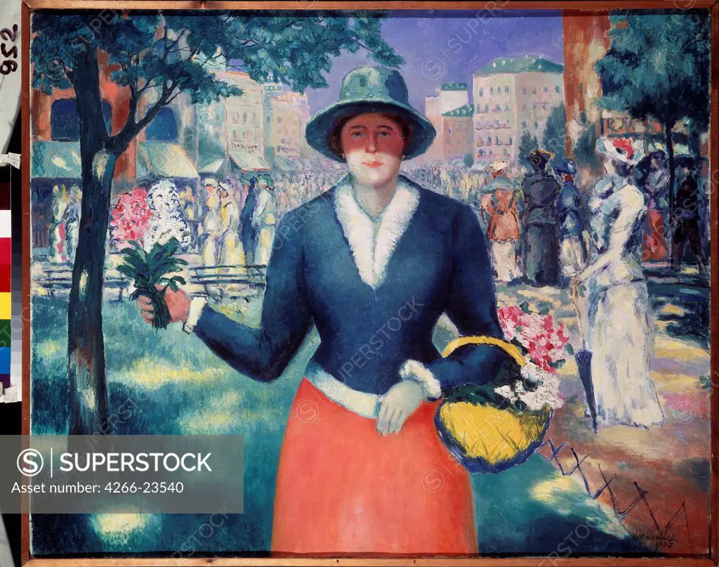 A Flower Girl by Malevich, Kasimir Severinovich (1878-1935)/ State Russian Museum, St. Petersburg/ 1903/ Russia/ Oil on canvas/ Postimpressionism/ 80x100/ Genre