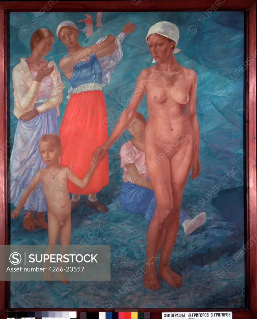 Morning. Bathers by Petrov-Vodkin, Kuzma Sergeyevich (1878-1939)/ State Russian Museum, St. Petersburg/ 1917/ Russia/ Oil on canvas/ Russian Painting, End of 19th - Early 20th cen./ 161x129/ Genre,Nude painting